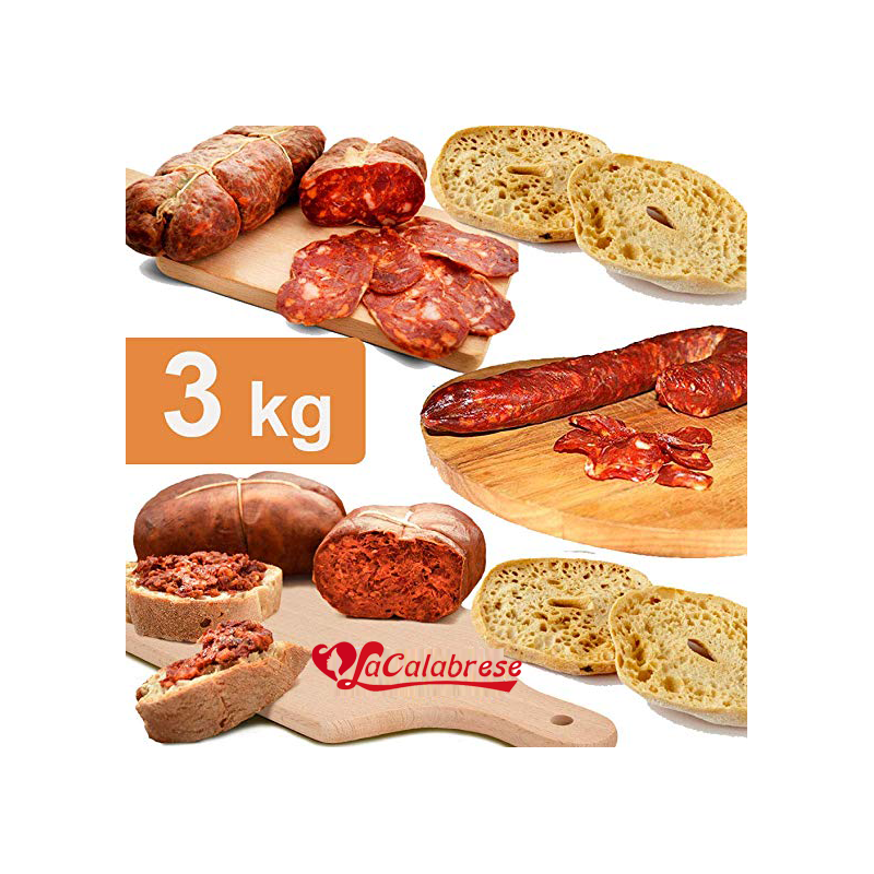 3 kg de salami calabrais 1 kg de viande de bœuf + 1 kg de saucisse + 1 kg de nduia + GRATUIT