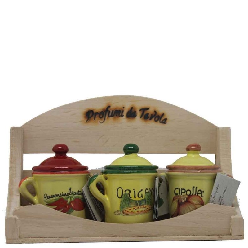 Portaspezie in ceramiche con cofanetto in legno