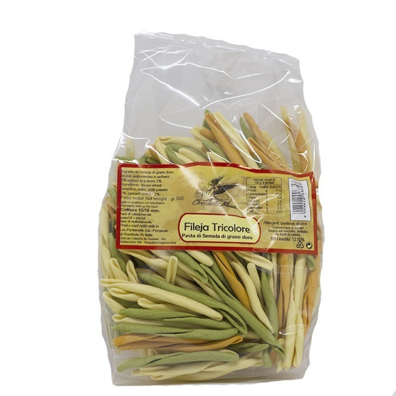 Pasta artigianale Fileja tricolori Calabresi gr 500
