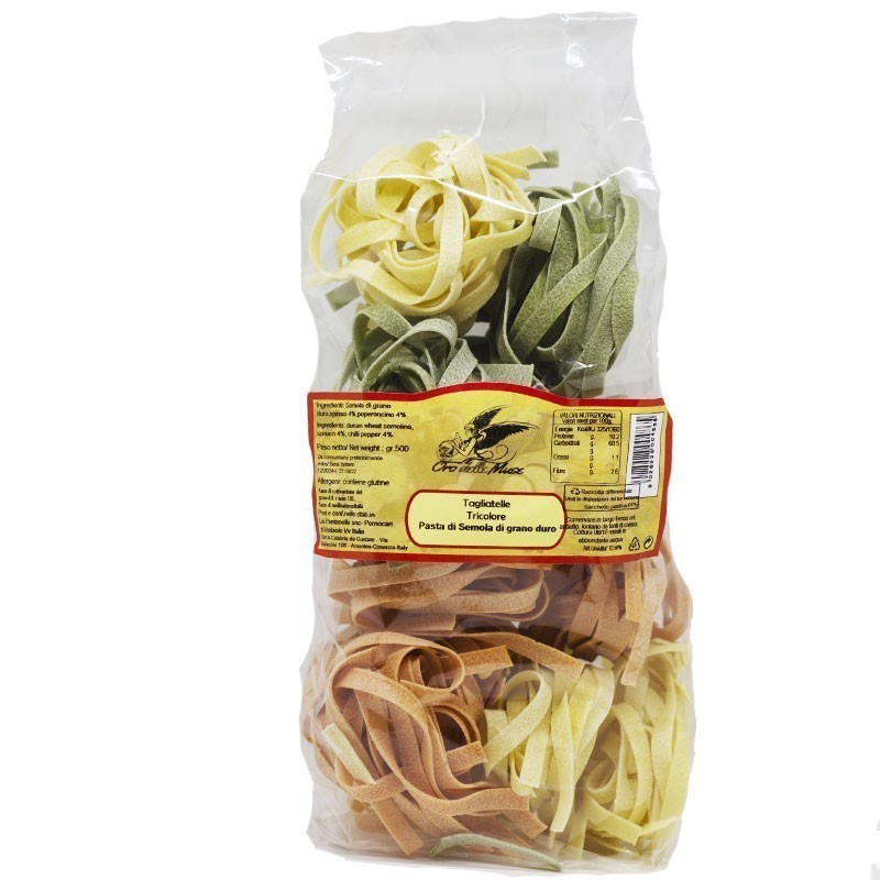 Dreifarbige Tagliatelle mit Chili Grießnudeln Gr 500