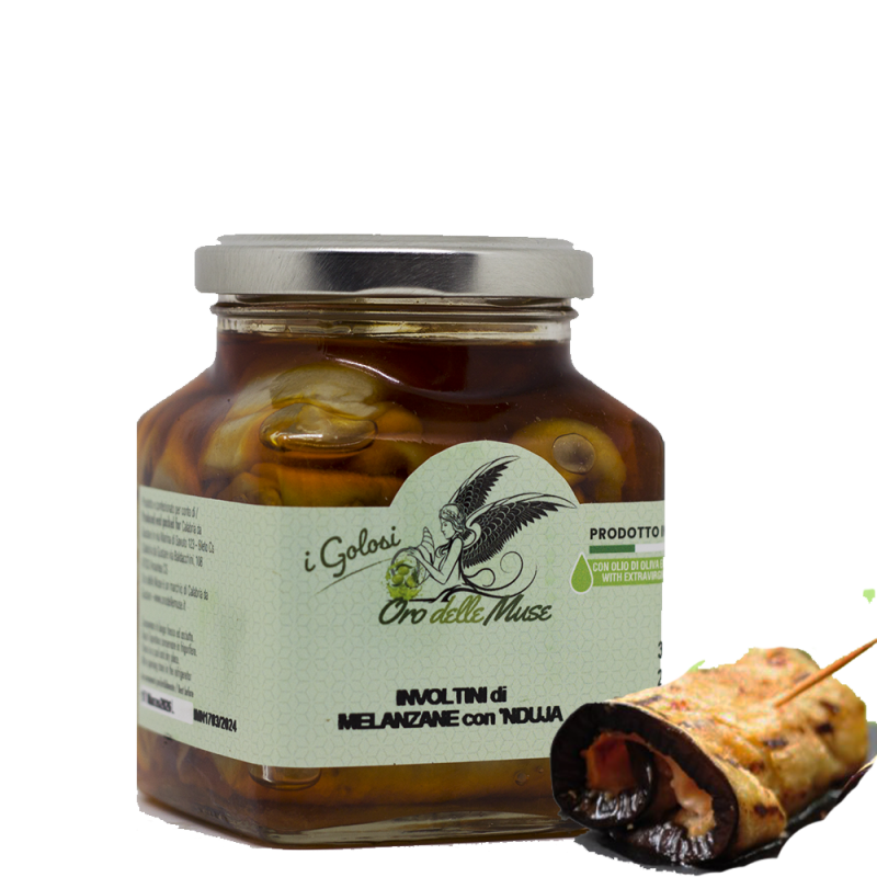 Rollitos de berenjena rellenos de nduja de Calabria en aceite de oliva virgen extra I Golosi