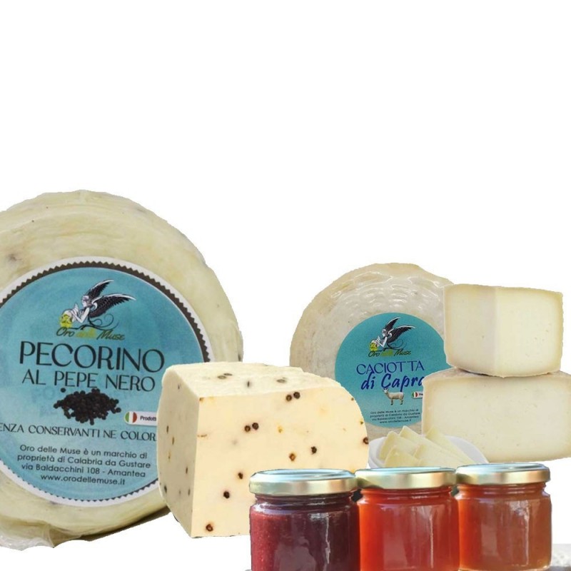 Fromage Pecorino au poivre noir + Fromage Caciotta de chèvre + Trio de confitures | OFFRE SPÉCIALE