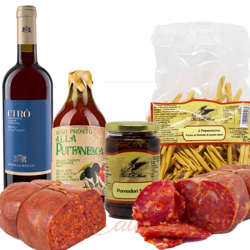 Kalabresische Wurstwaren und Weinpackung (6 Stück)