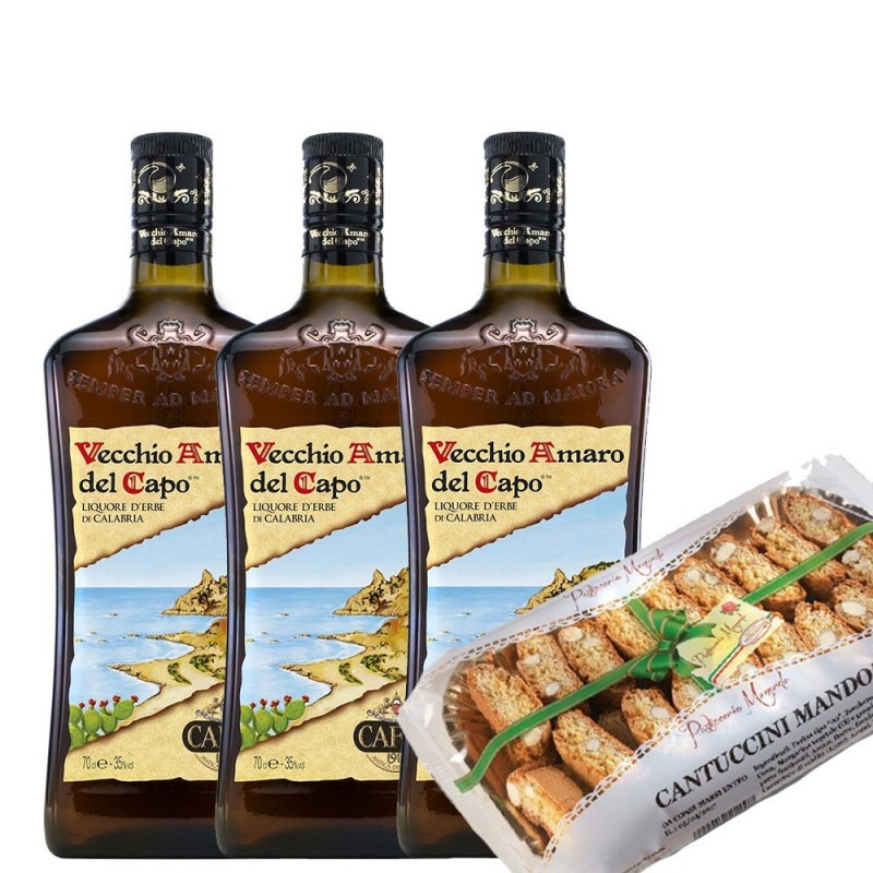 3 x Vecchio Amaro del Capo Caffo 70cl + Cantuccini