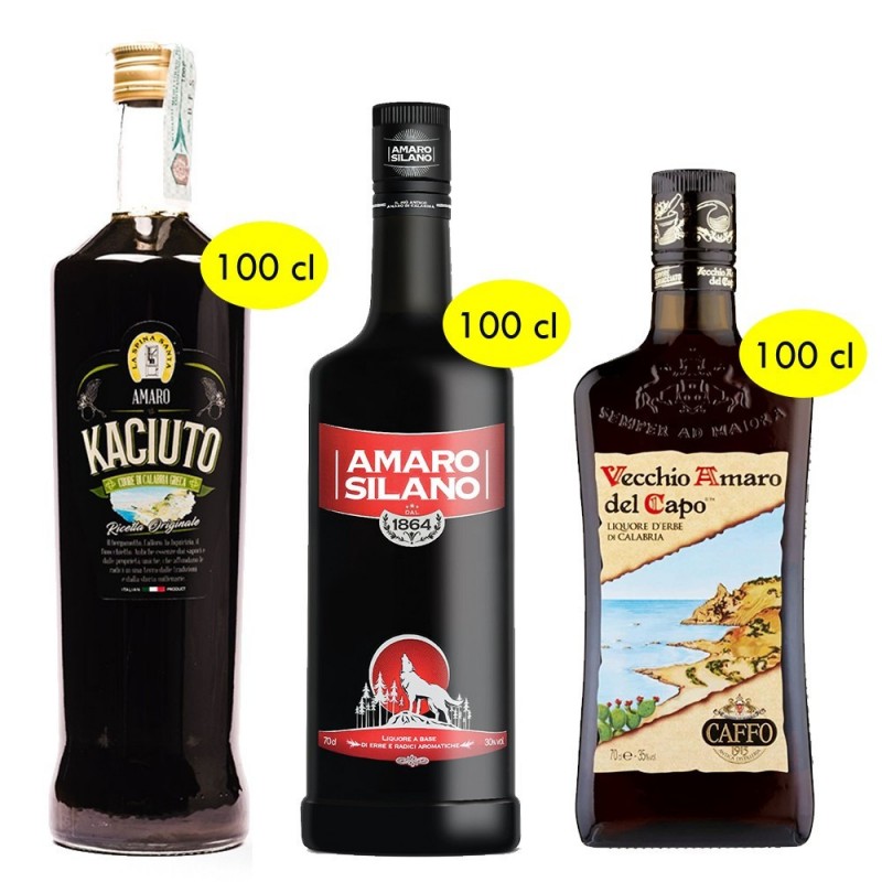 Tris Amari Calabresi 100 cl cad. Silano Amaro del Capo Kaciuto