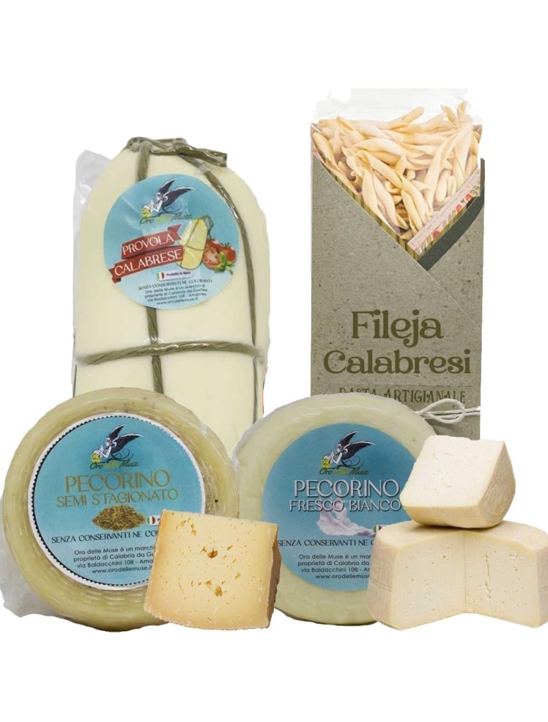 Boîte de 3 fromages calabrais artisanaux 1,5 kg + Pâtes artisanales Calabrese Fileja 500 g Oro delle Muse